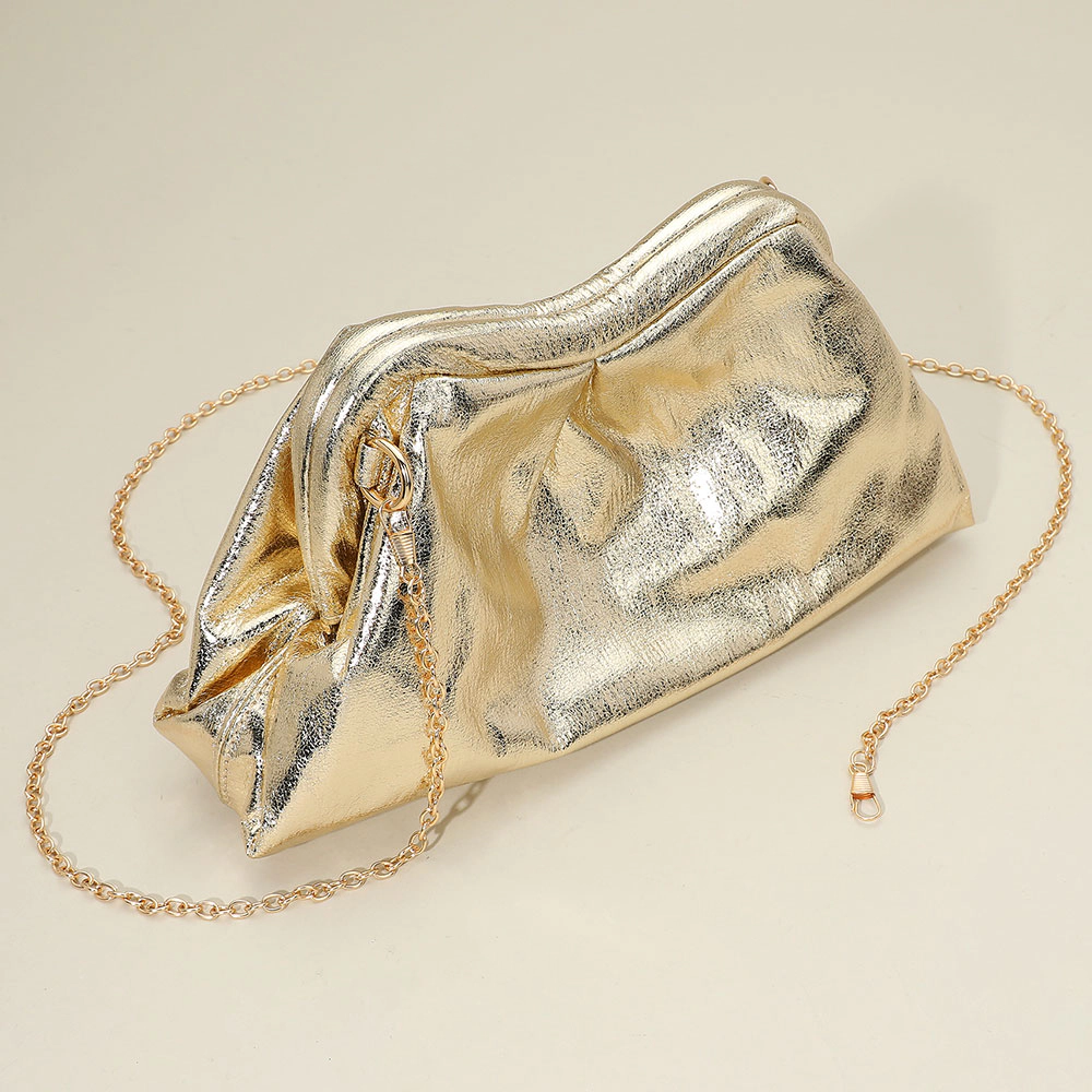 FASHNZFAB Metallic Pleated Frame Clutch Evening Bag / Crossbody Bag