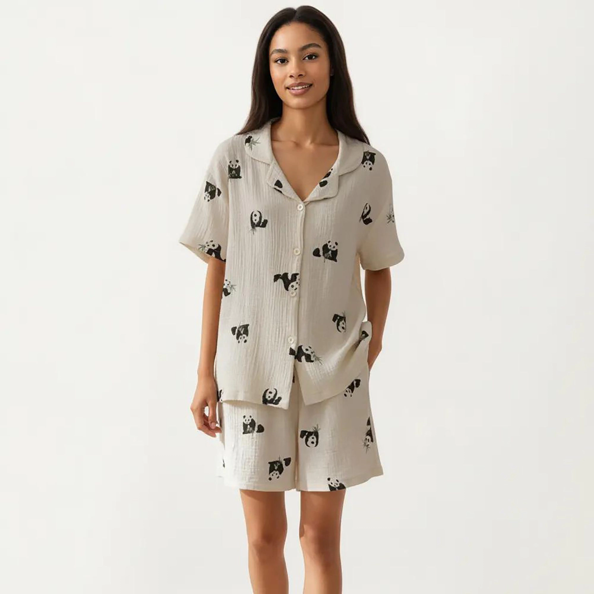 Anna-Kaci Women's 2-Piece Short Sleeve Button Down Pajama Top with Notch Collar and Relaxed Fit Shorts