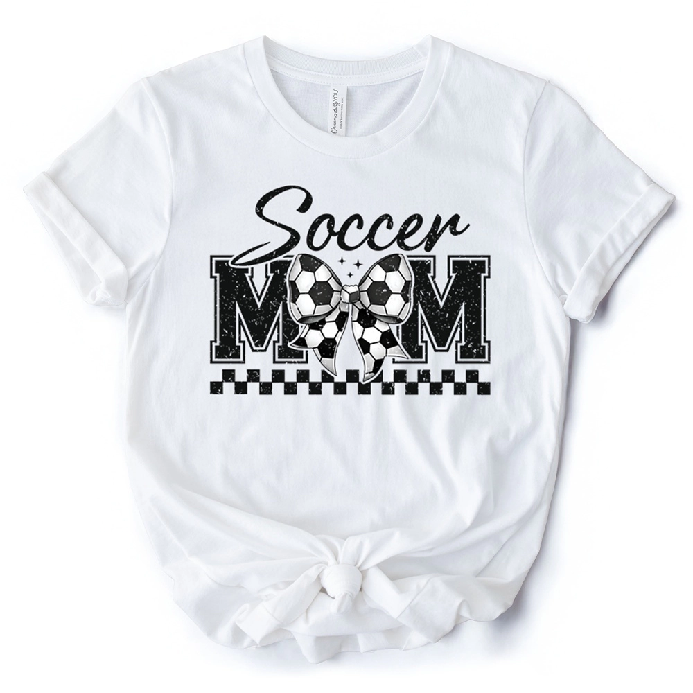 OrnamentallyYou Womens Soccer Mom Coquette Bow Retro T-Shirt