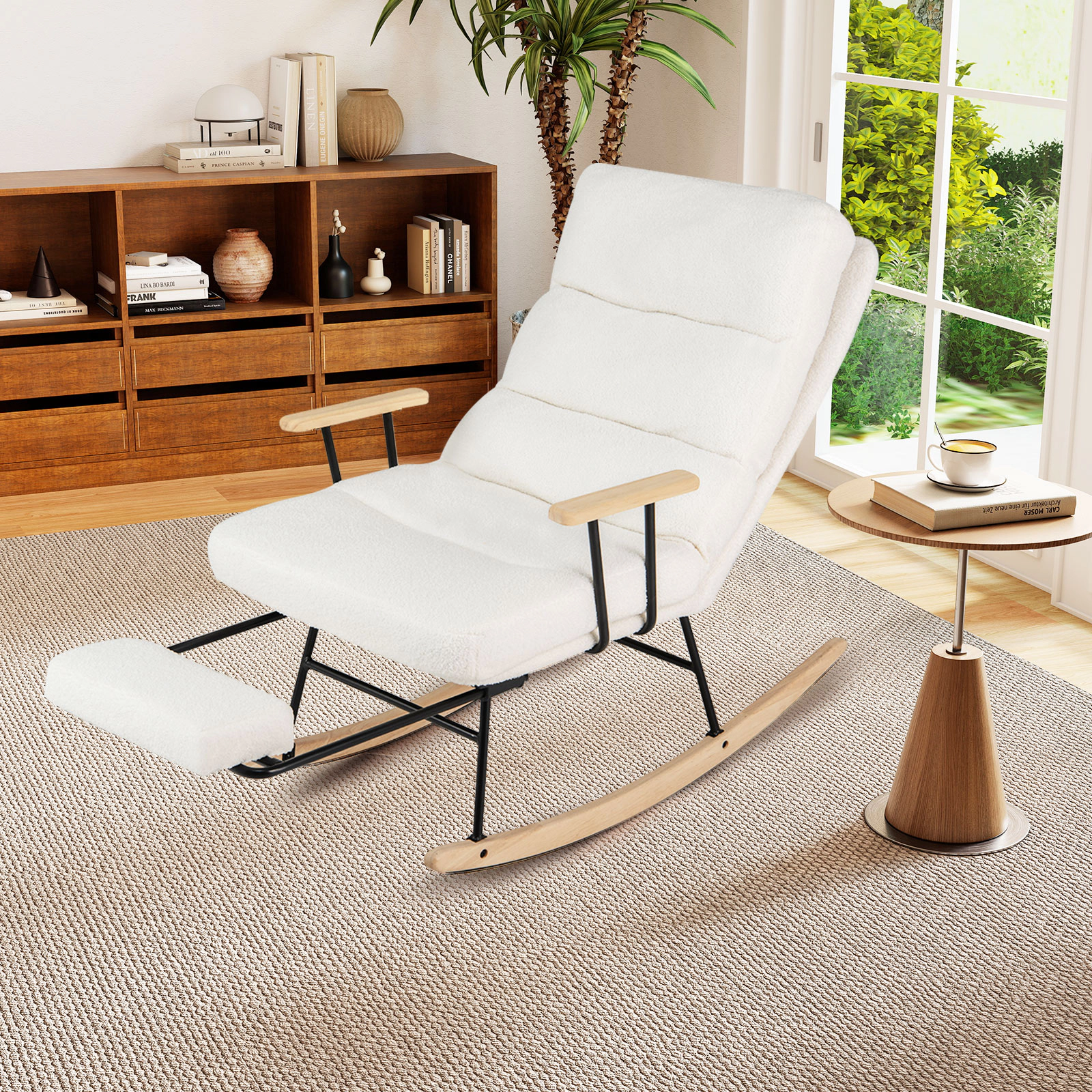 LJG Nursery Rocking Chair Teddy Velvet Upholstered Rocking Chair
