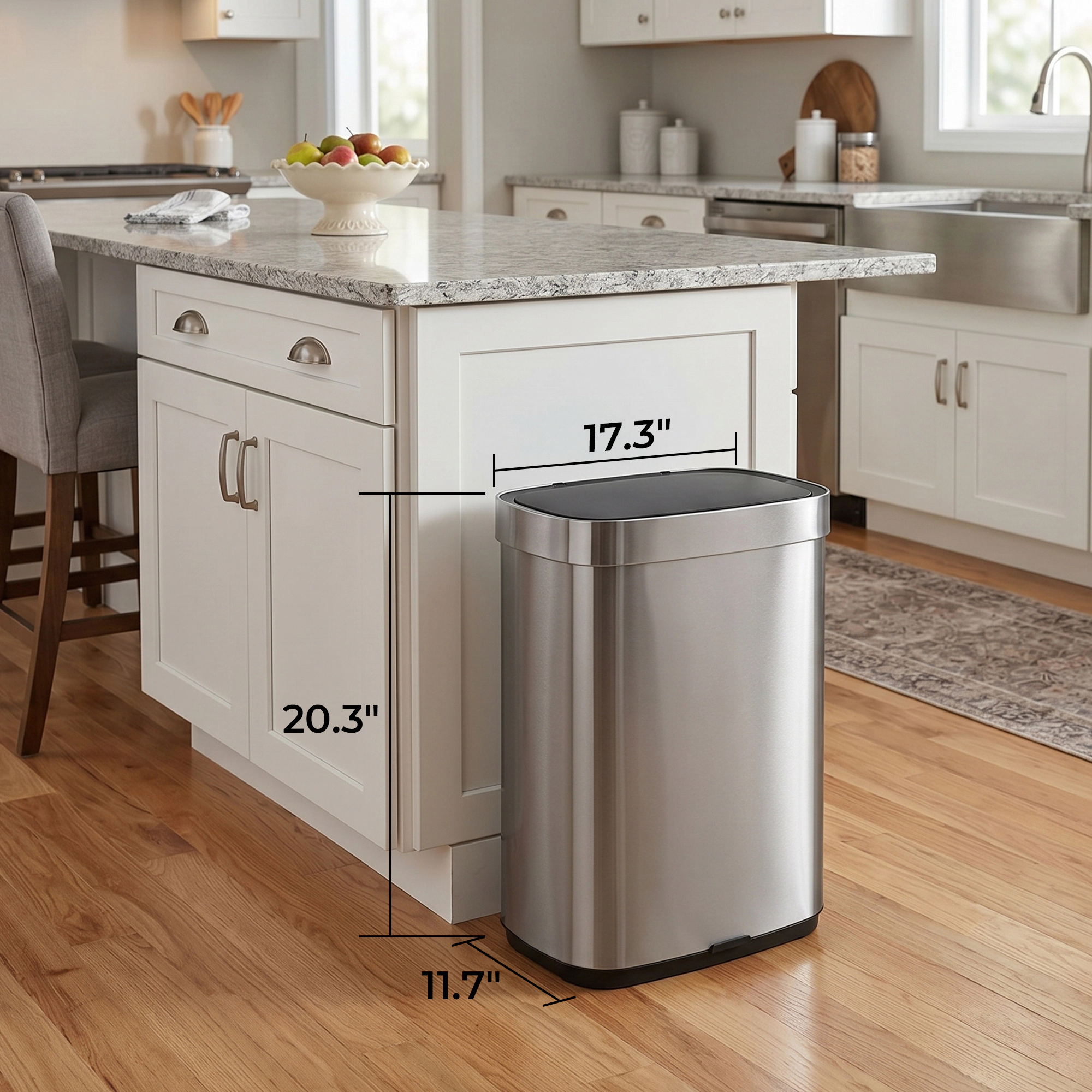 Innovaze 13 Gallon Touchless Motion Sensor Stainless Steel Kitchen Trash Can, Includes 45 Trash Bags