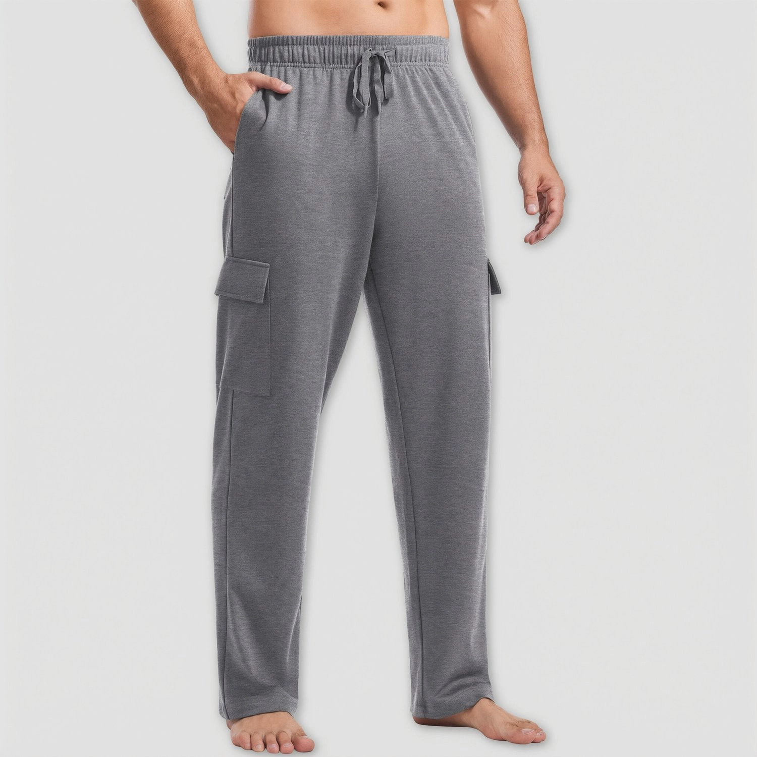 Pinspark Mens Soft Cargo Lounge Pants Elastic Waist Drawstring Pockets Sleep