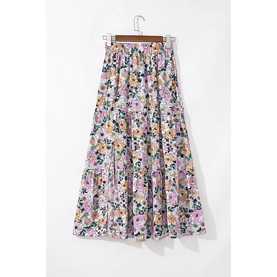 Threaded Pear Women's Amira Print Tiered Maxi Skirt