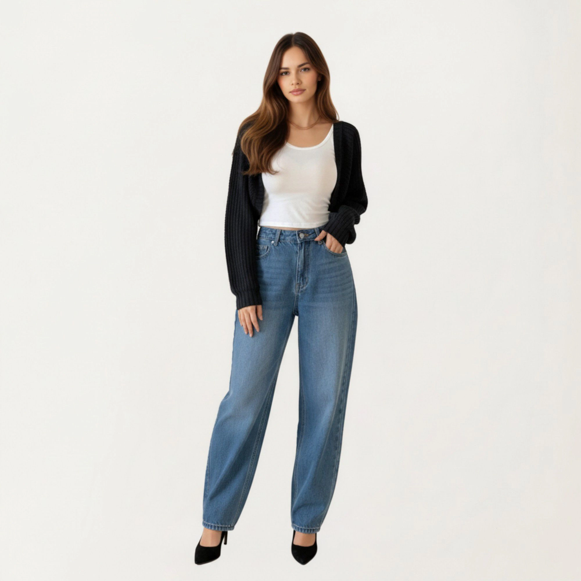 Anna-Kaci Women's Cropped Knit Shrug Cardigan with Soft Textured Rib Fabric and Open Front Bolero Silhouette