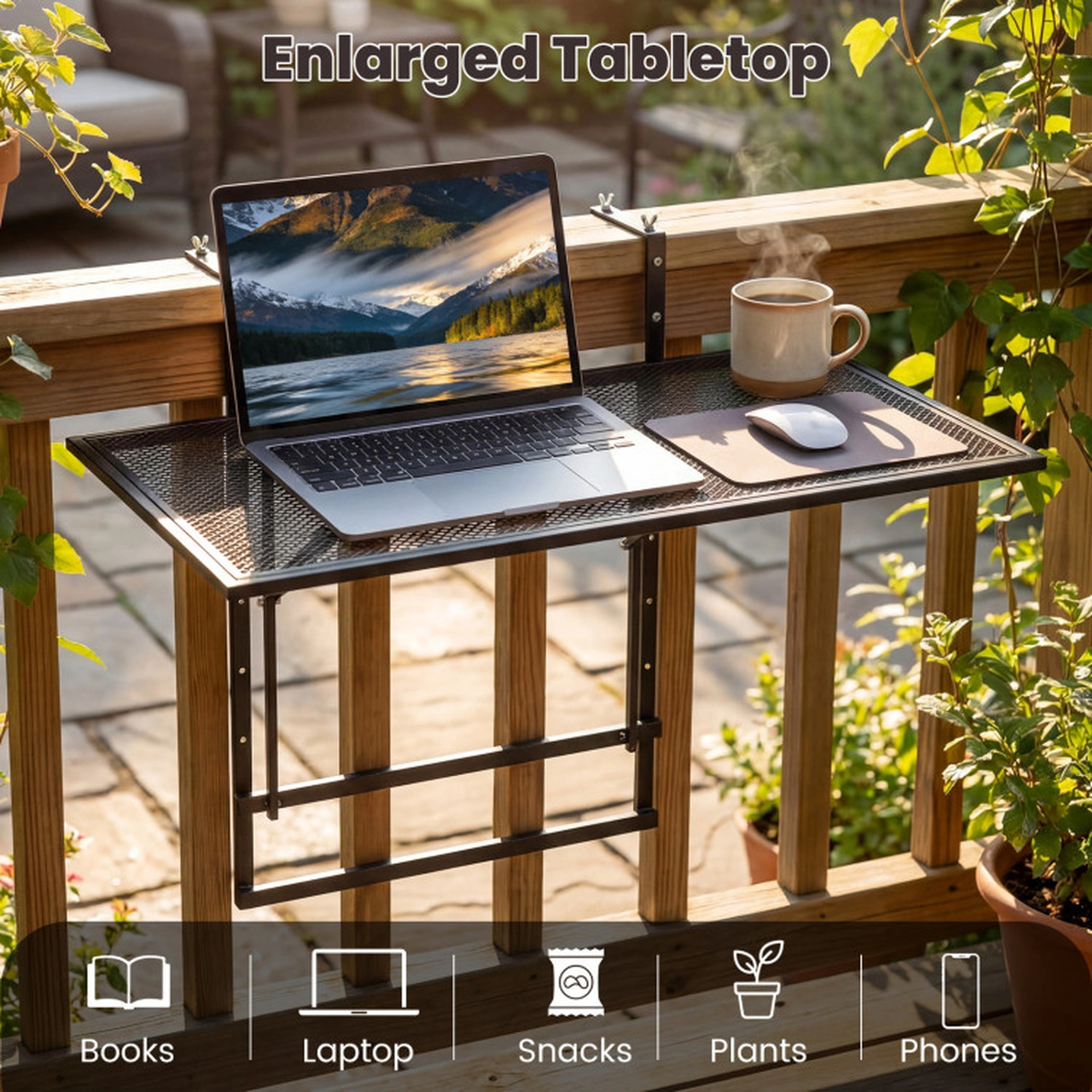 SUGIFT 31.5-in Adjustable Height Metal Folding Balcony Bar Table 5 Positions 53-lb Capacity 31.5 x 20-in Top Black