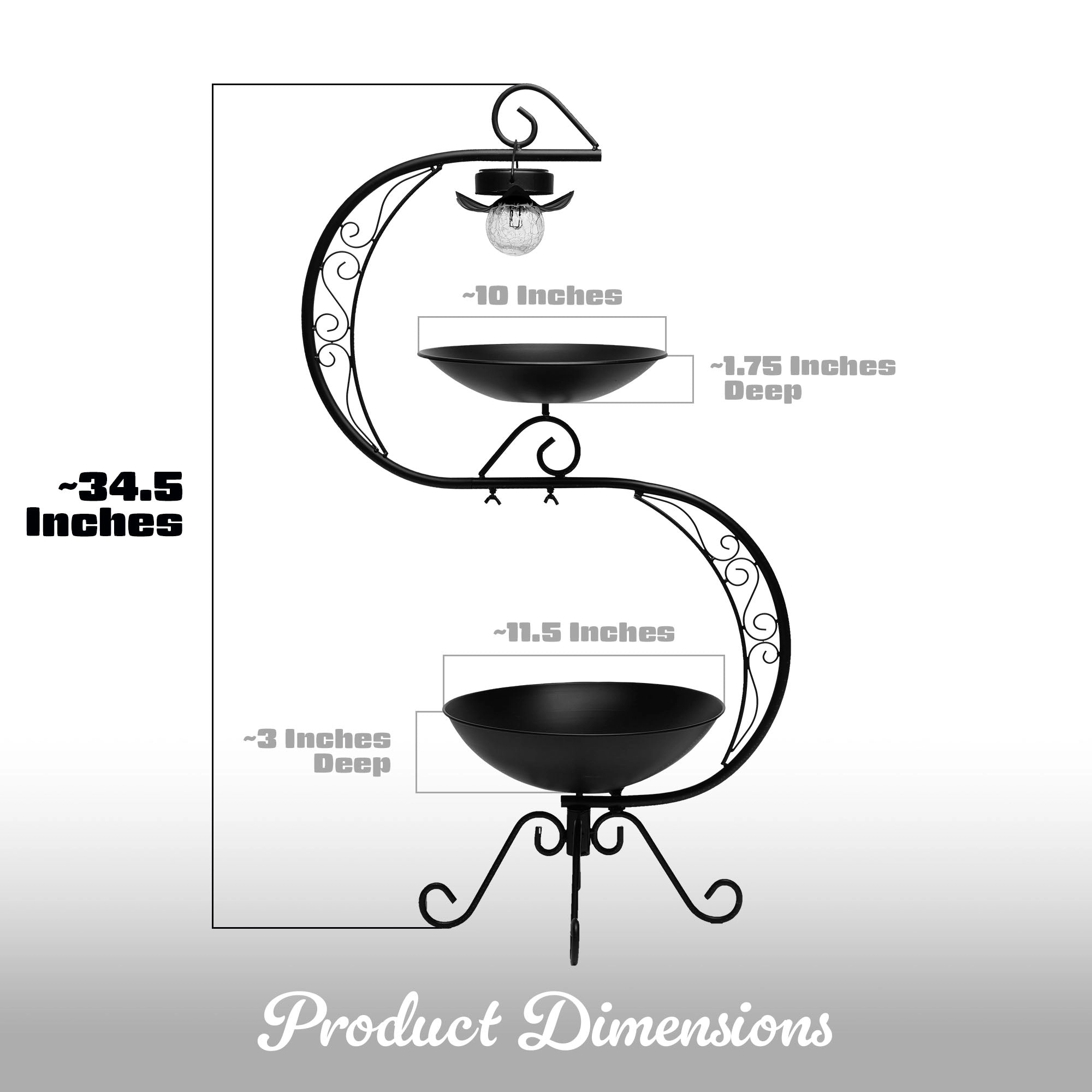 G128 36" 2-Tier Metal Bird Bath with Flower Planter and Solar Warm LED
