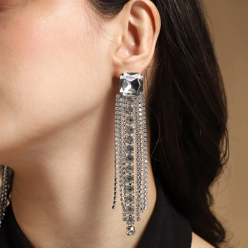 SOHI Women's The Bijou-Quad Drop Earrings - Crystal Silver