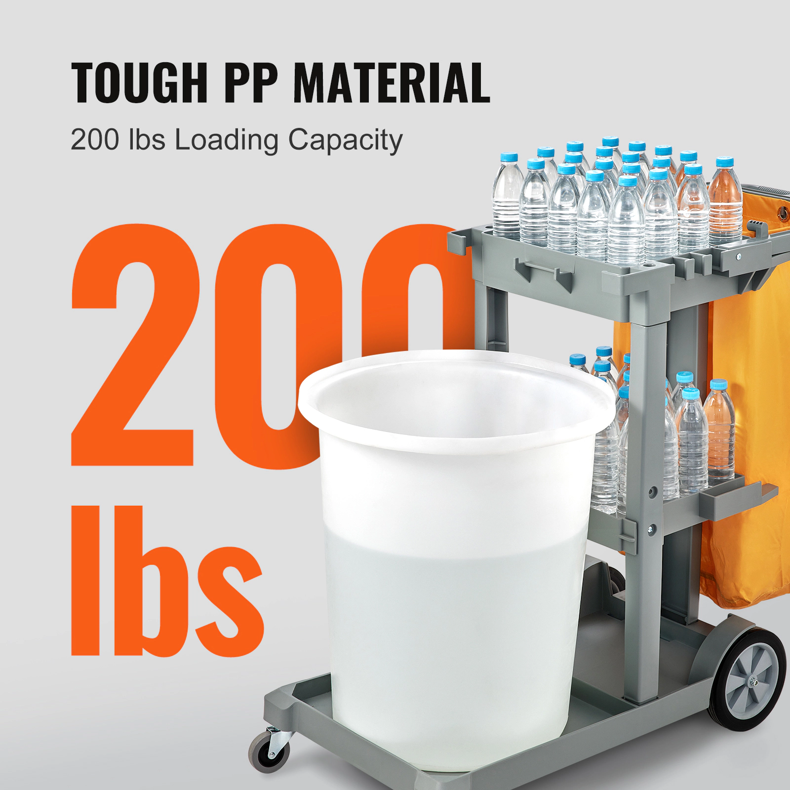 HONGGE Cleaning Cart 3-Shelf Commercial Janitorial Cart 200 lbs Capacity Plastic Housekeeping Cart with 25 Gallon PVC