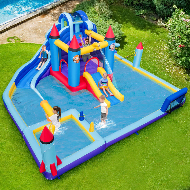 Hivvago Rocket Theme Inflatable Water Slide Park with 950W Blower