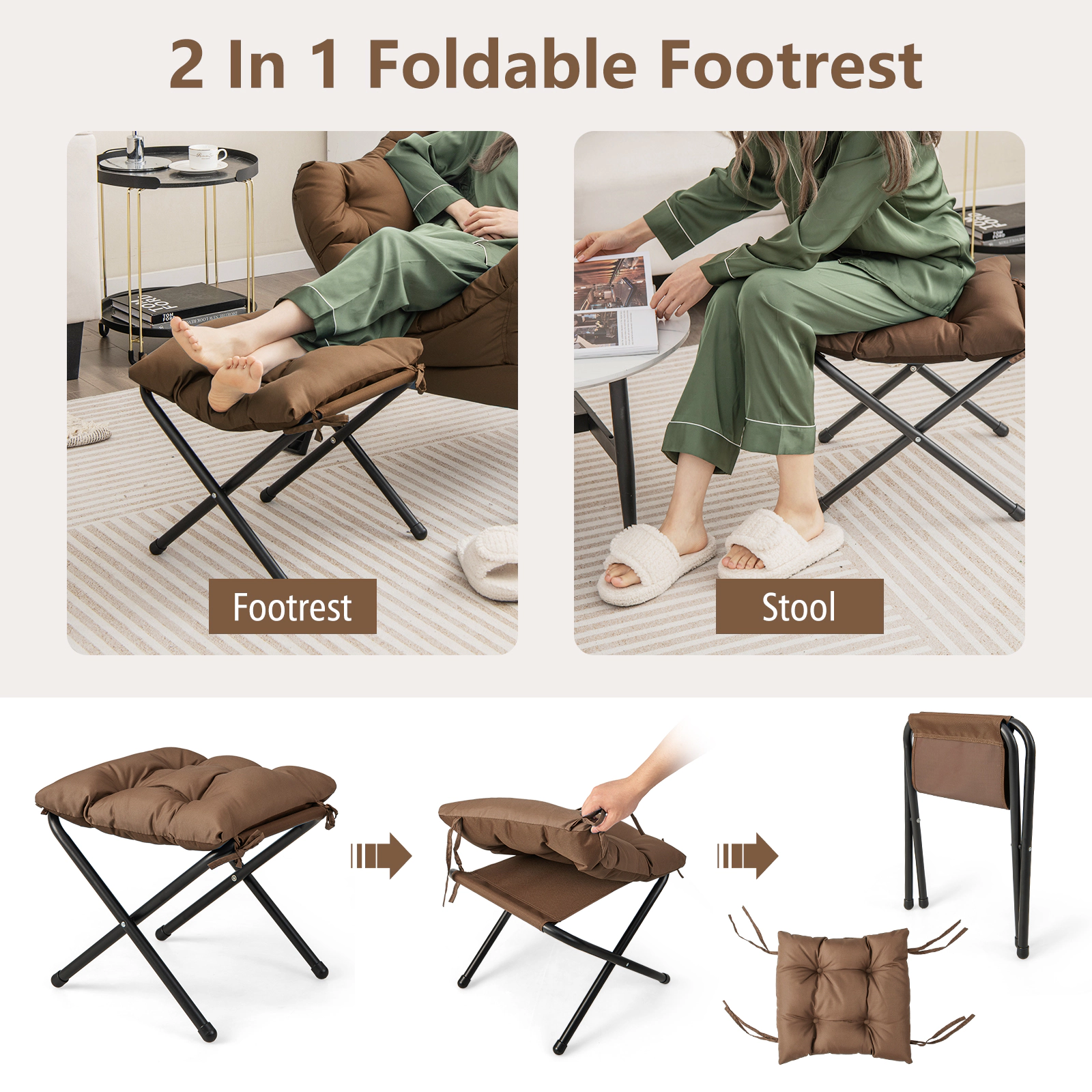SUGIFT Modern Accent Sofa Chair with Folding Footrest and Side Pocket 330-lb Capacity 31.5-in Wide with Ottoman Brown