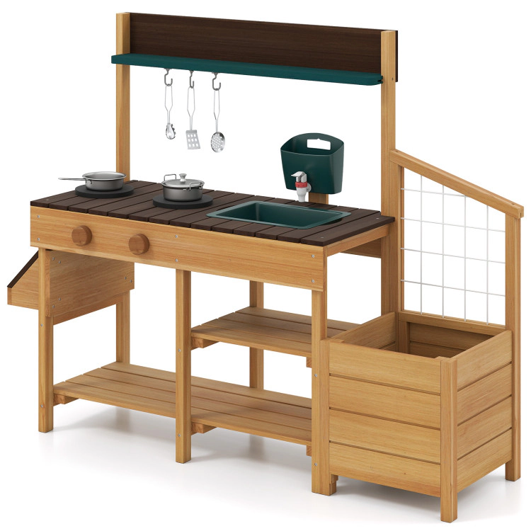 Hivvago Play Kitchen for Kids Wooden Toy Playset Pretend Mud