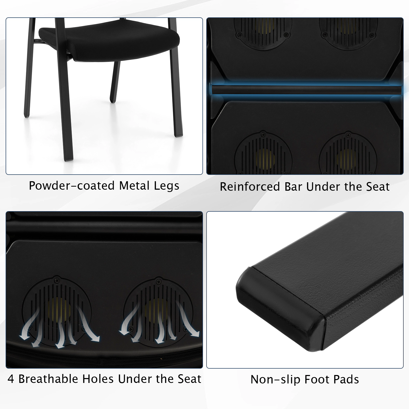 SUGIFT Set of 2 Black 330-lb Capacity Stackable Mesh Back Chairs with Padded Seat and 4 Universal Casters