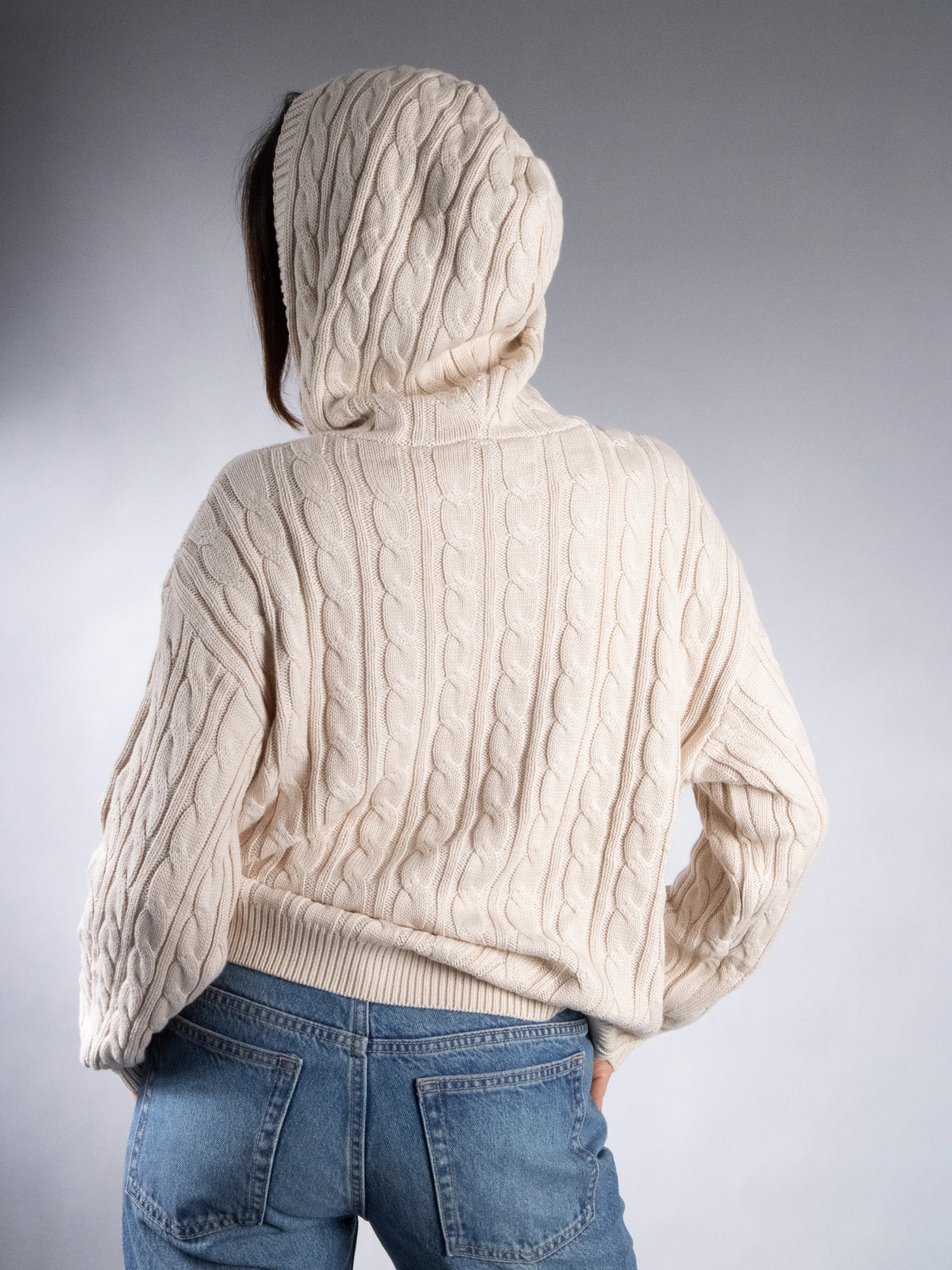 JESS by Meiko Women's Oversized Long Sleeves Cable Knit Hooded Sweater Top