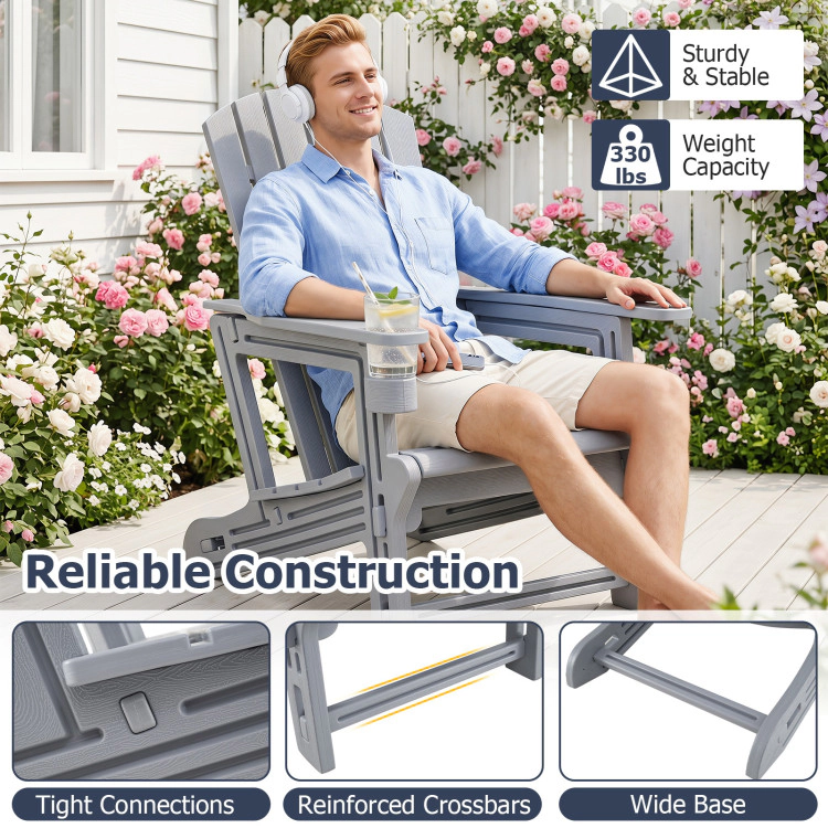 Hivvago Set Of 2 Hdpe Adirondack Chair With Cup Holder And Wood-Like Texture  For Garden
