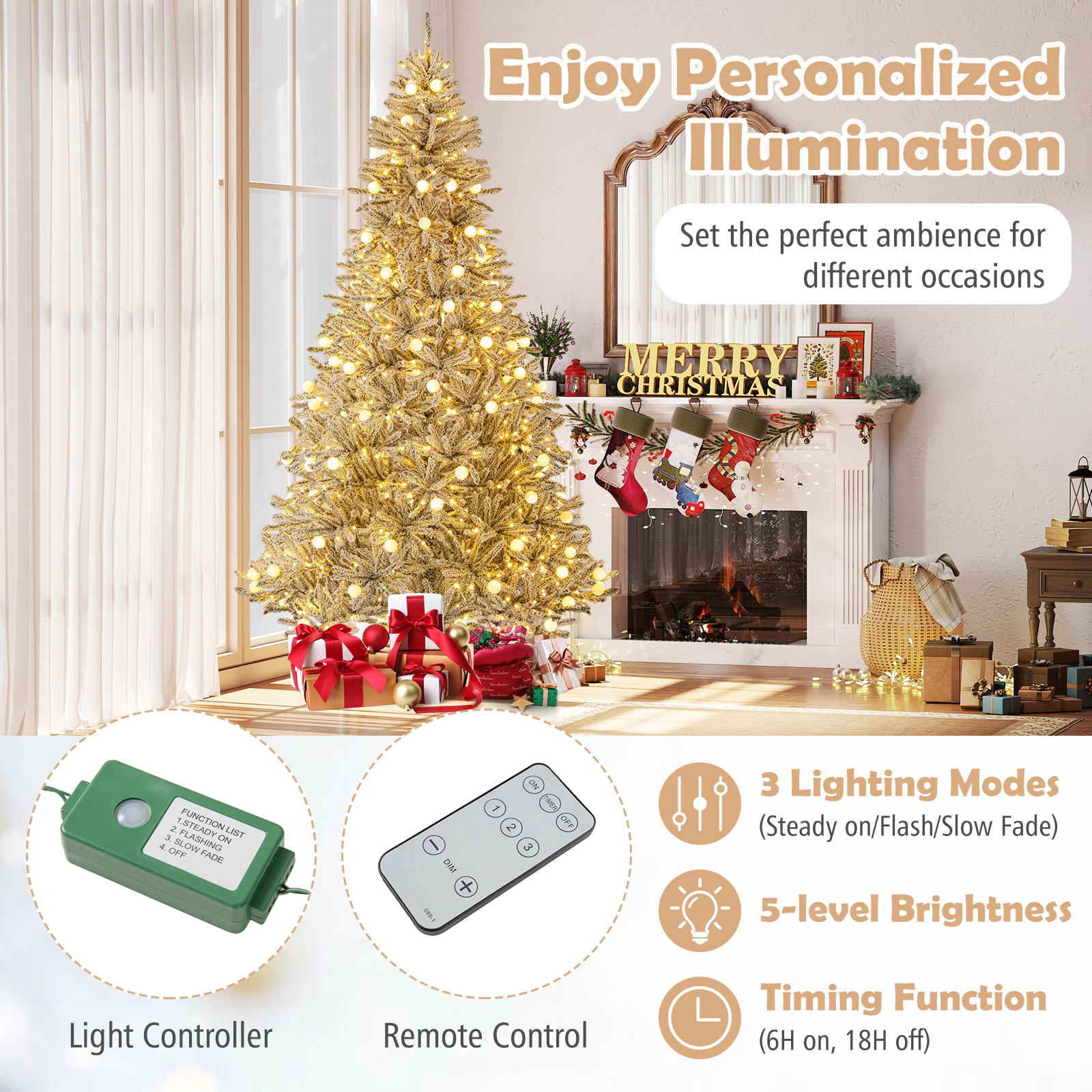 SlickBlue Pre-Lit Snow Flocked Christmas Tree with Remote Control
