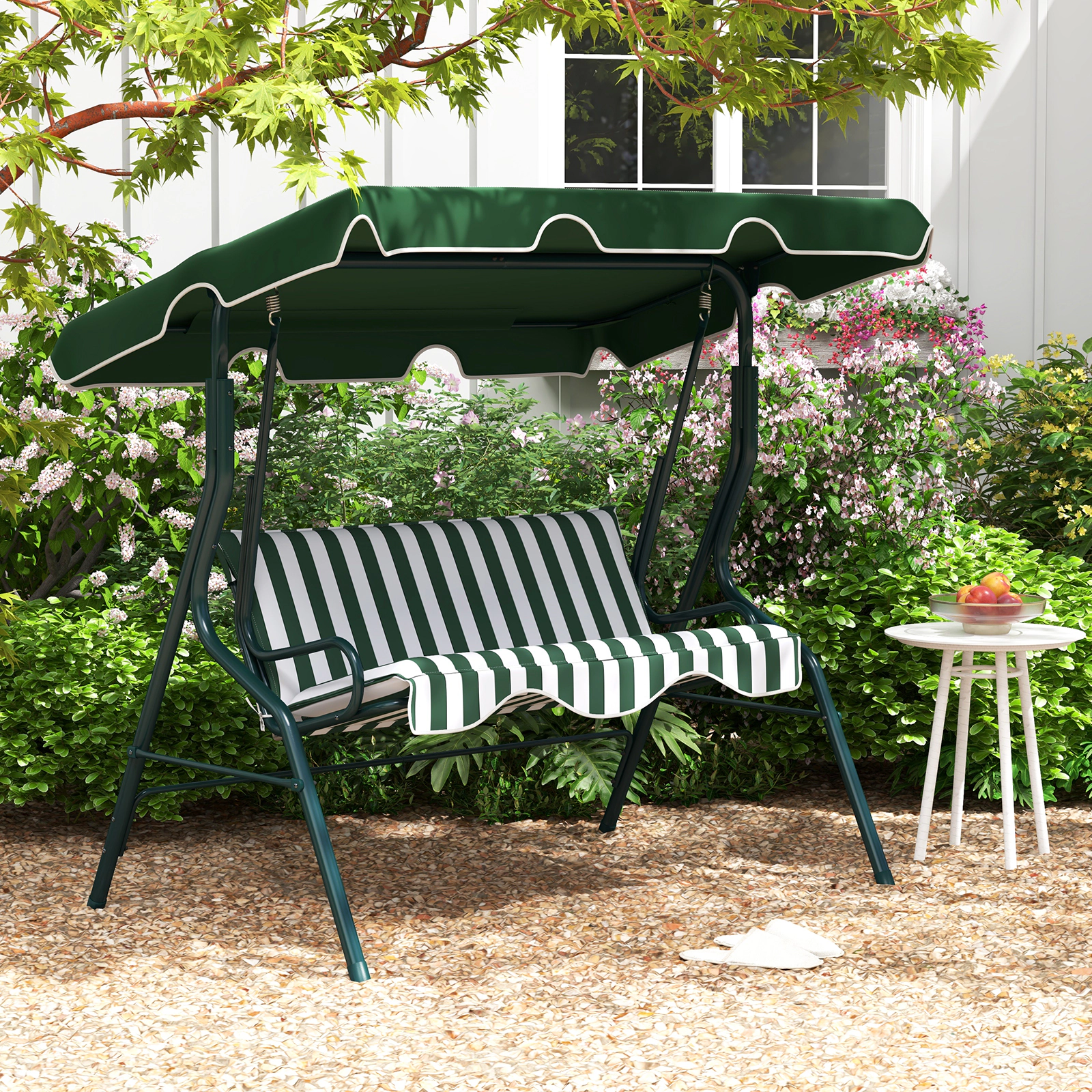 SUGIFT 3-Seat Outdoor Patio Canopy Swing with Cushioned Steel Frame 500-lb Capacity Green