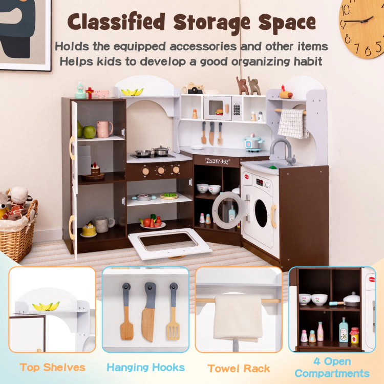 Hivvago Toddler Kitchen Playset with Ice Maker Microwave Oven Sink and Washing Machine for Kids 3+ Years Old