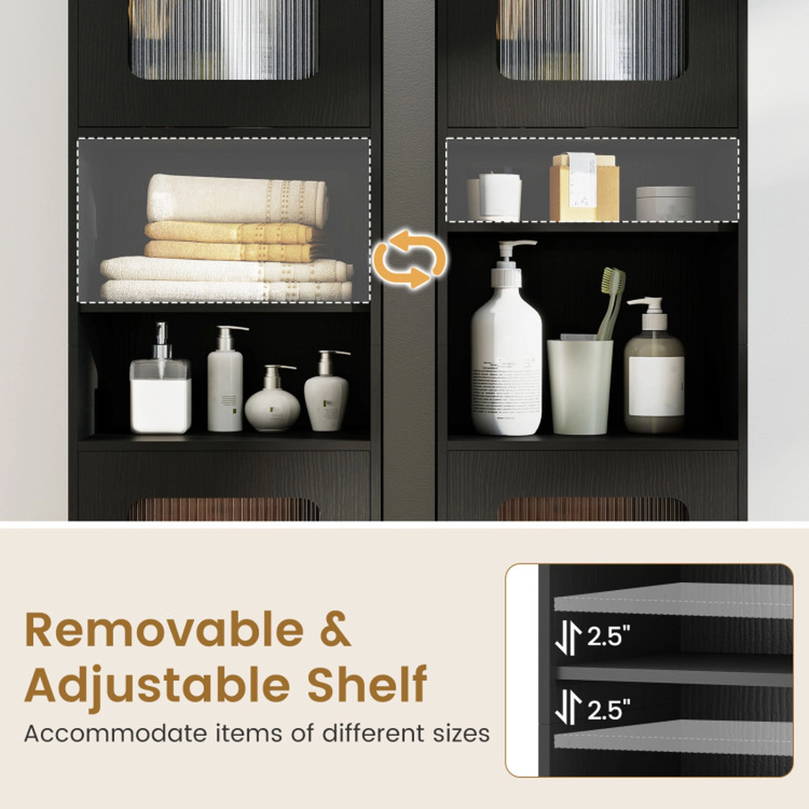 SUGIFT Tall Freestanding Bathroom Storage Cabinet 67-in Organizer 155-lb Capacity Black