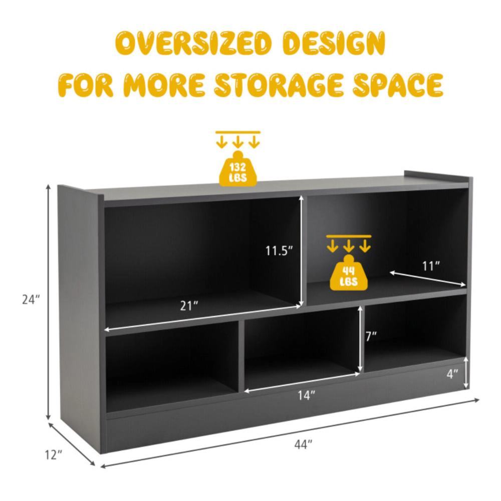 Hivvago Kids 2-Shelf Bookcase 5-Cube Wood Toy Storage Cabinet Organizer