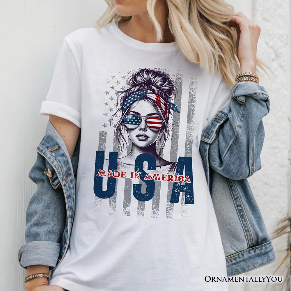 OrnamentallyYou Womens Made America Messy Bun 4th Of July T-Shirt