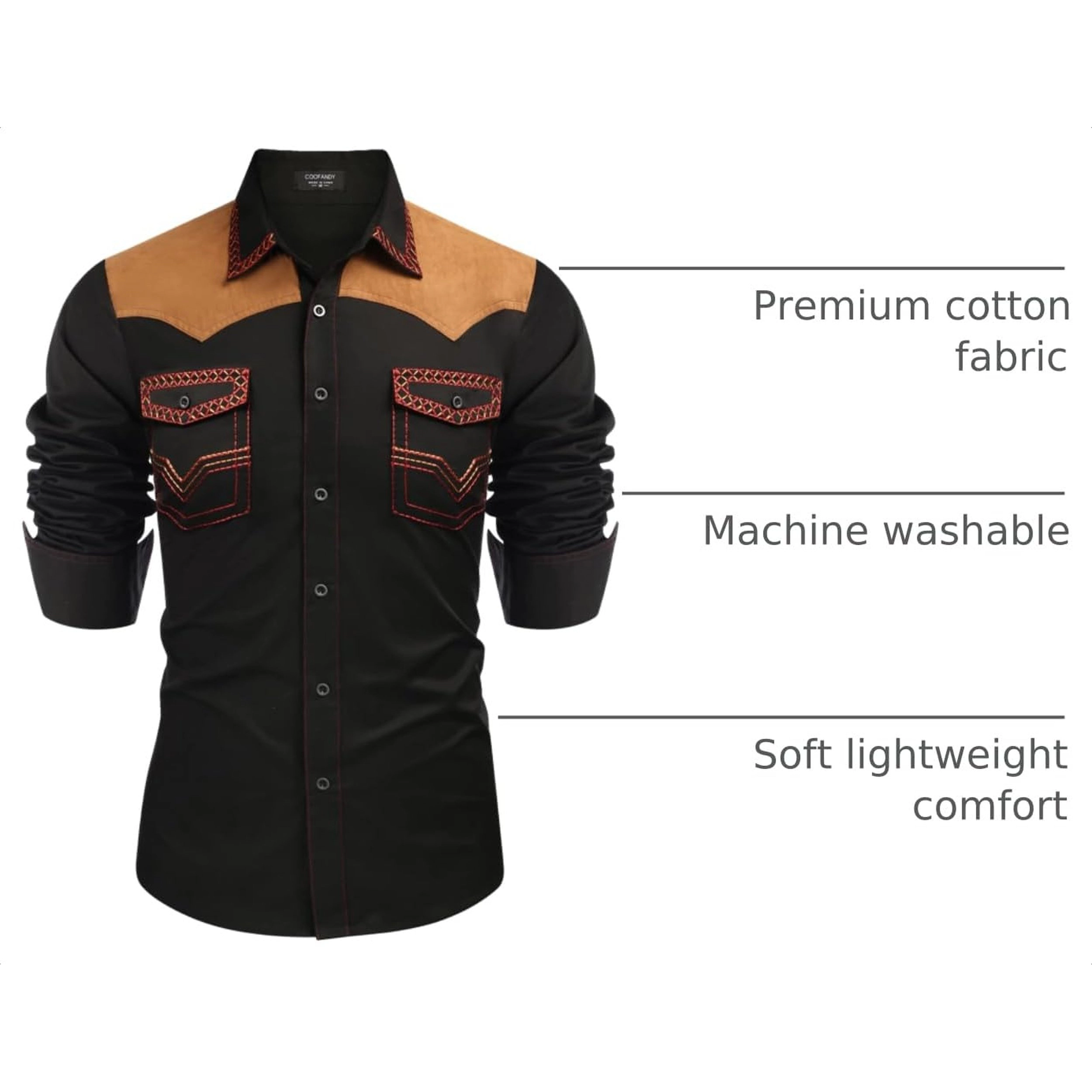 COOFANDY Men's Slim Fit Long Sleeve Western Shirt