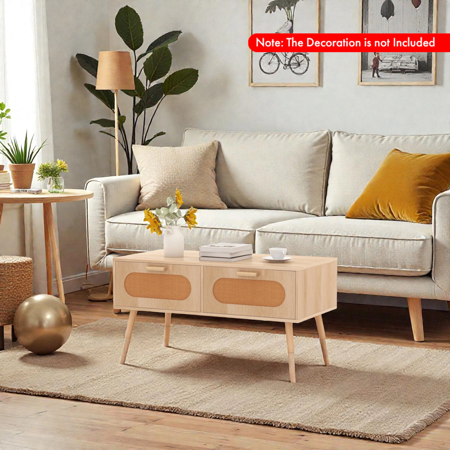 Hivvago Elegant Mid-Century Modern Center Table with Built-In Drawers