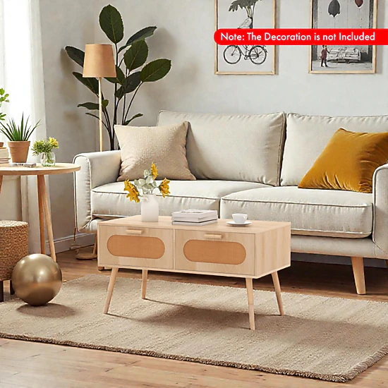Hivvago Elegant Mid-Century Modern Center Table with Built-In Drawers