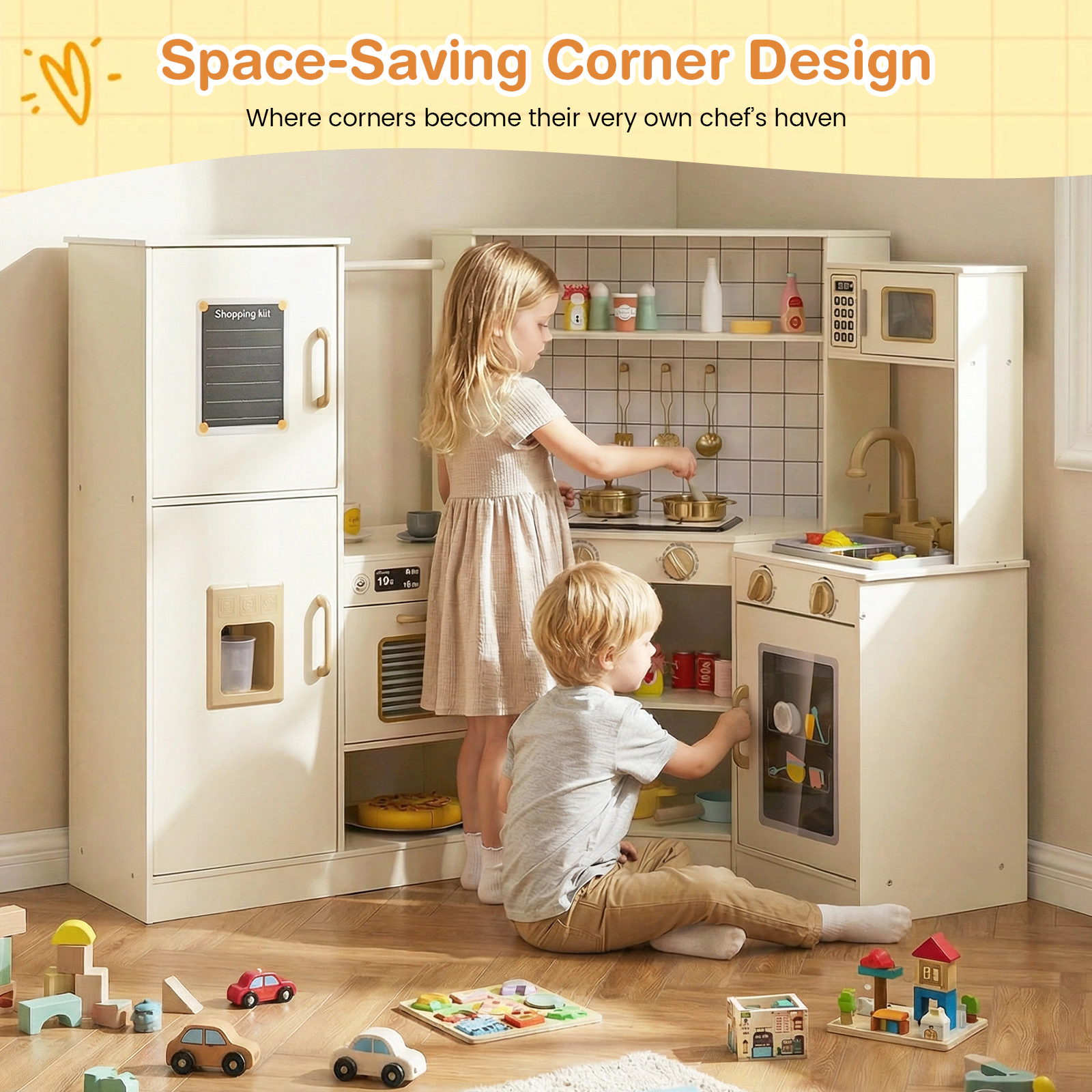 LJG Corner Kids Play Kitchen with Stoves with Lights and Sounds