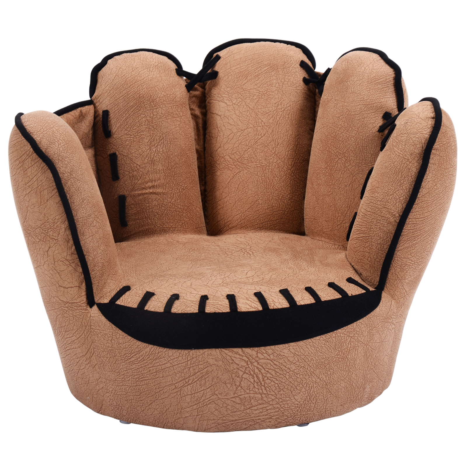 SUGIFT Five Fingers Baseball Glove Shaped Kids Leisure Upholstered Chair 110-lb Capacity Ages 3-5 Brown