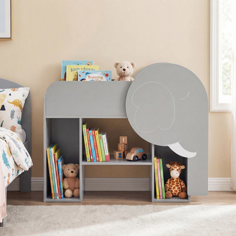Hivvago Montessori Bookshelf With Elephant Shape 3-Tier Toddler Toy Storage Organizer