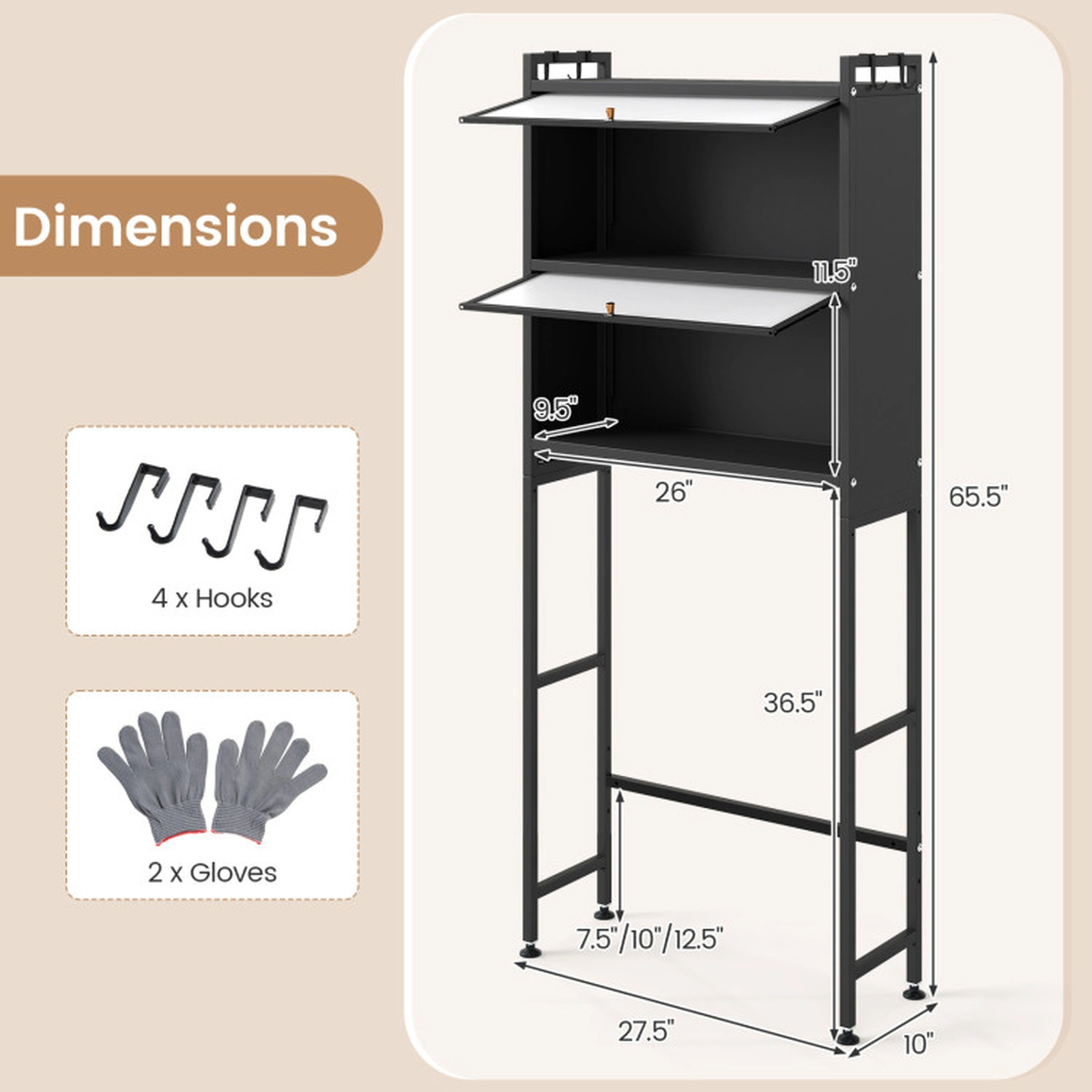SUGIFT Over-the-Toilet Carbon Steel Bathroom Organizer with 2 Flip-Up Cabinets 33-lb Capacity Black