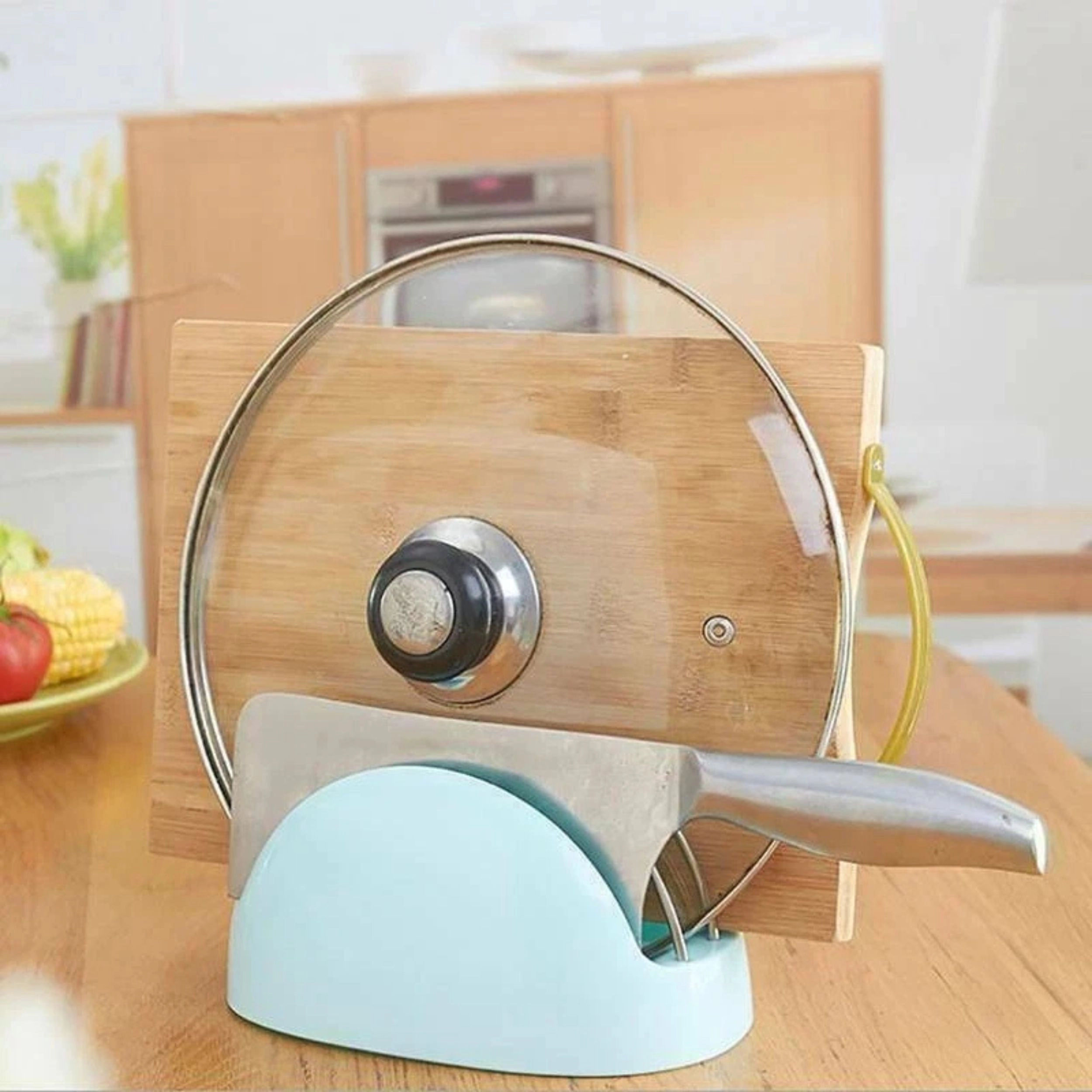 Home Collection Pot Lid & Knife Holder Rack Cutting Board Kitchen Organizer