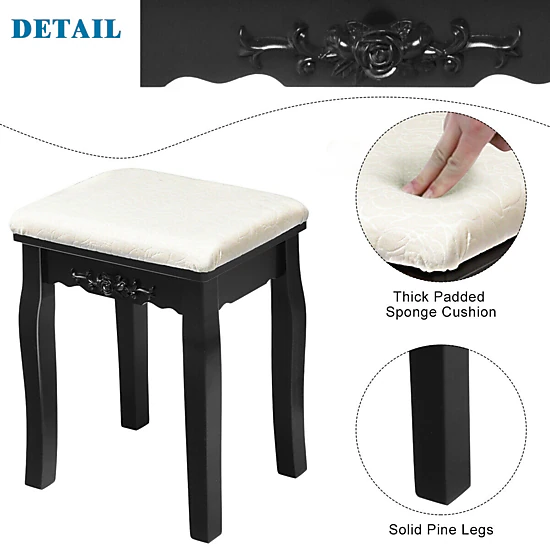 LJG 10 Dimmable Light Bulbs Vanity Dressing Table with 2 Dividers and Cushioned Stool