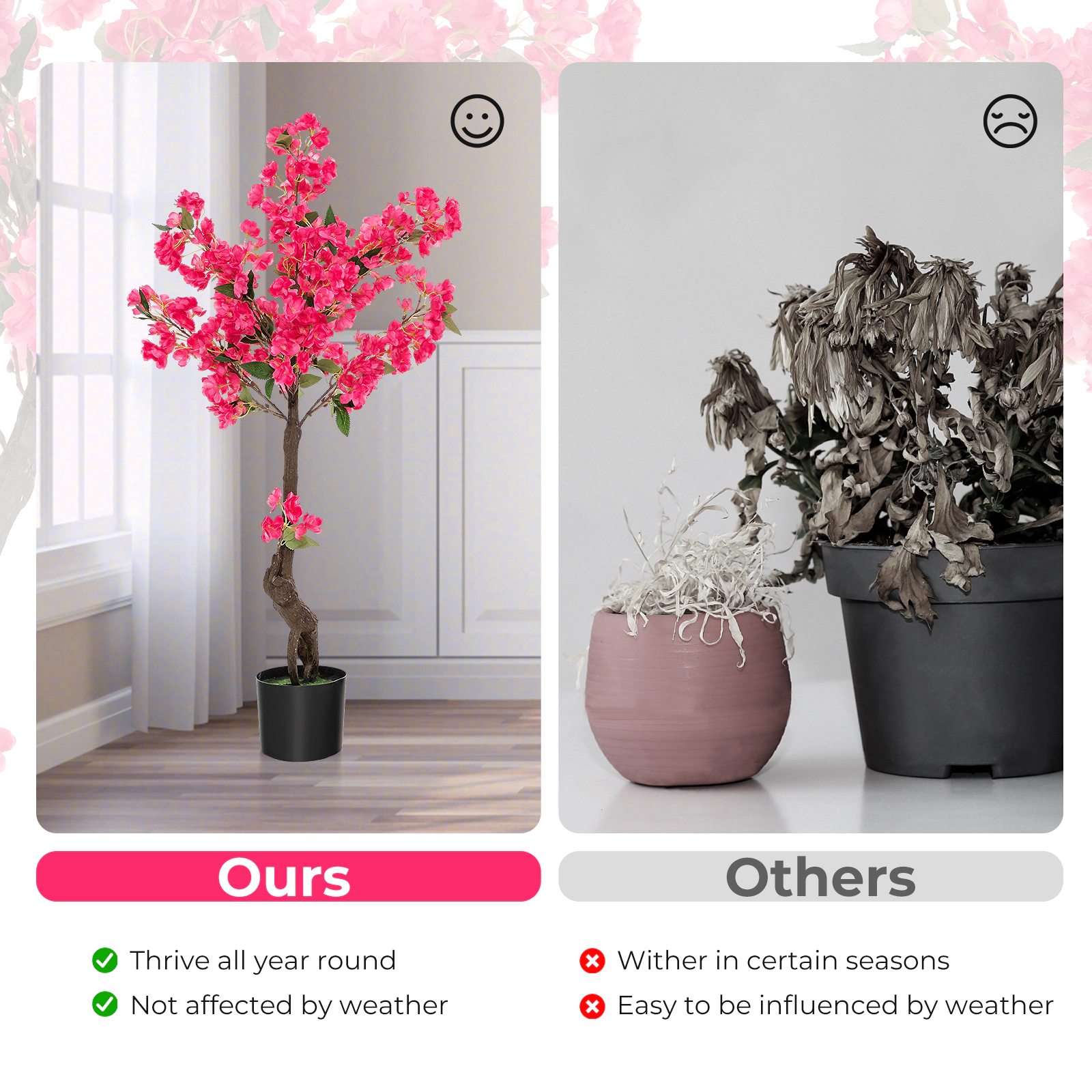 SlickBlue Set of 2 Artificial Plum Blossom Trees with 92 Flowers in Pots for Indoor and Outdoor