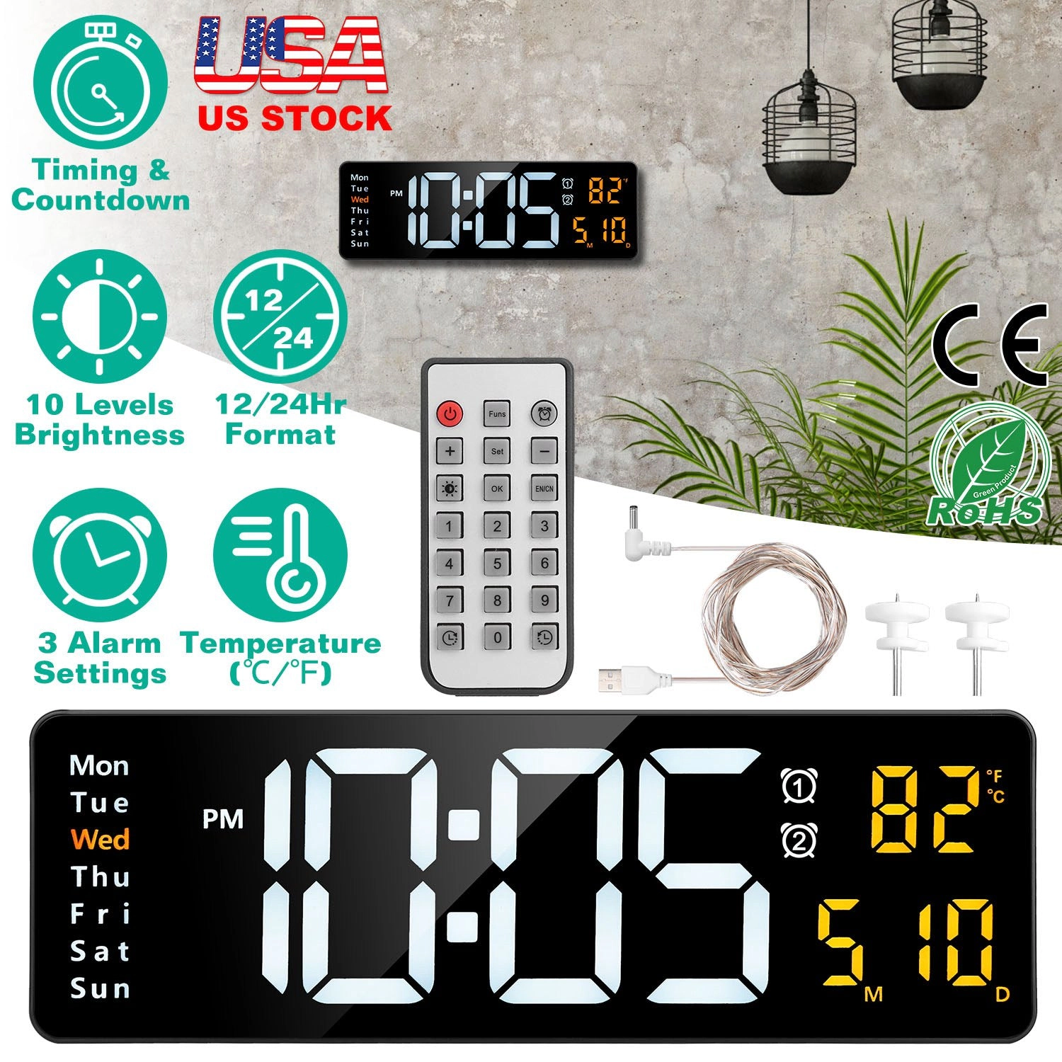GBruno LED Digital Wall Clock With Remote Control