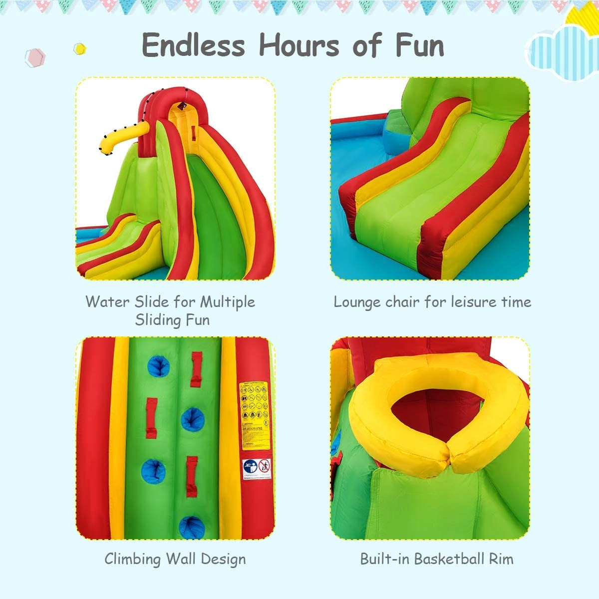 SUGIFT Dual Slides Water Cannons and 480W Blower Kids Inflatable Slide Bounce Park