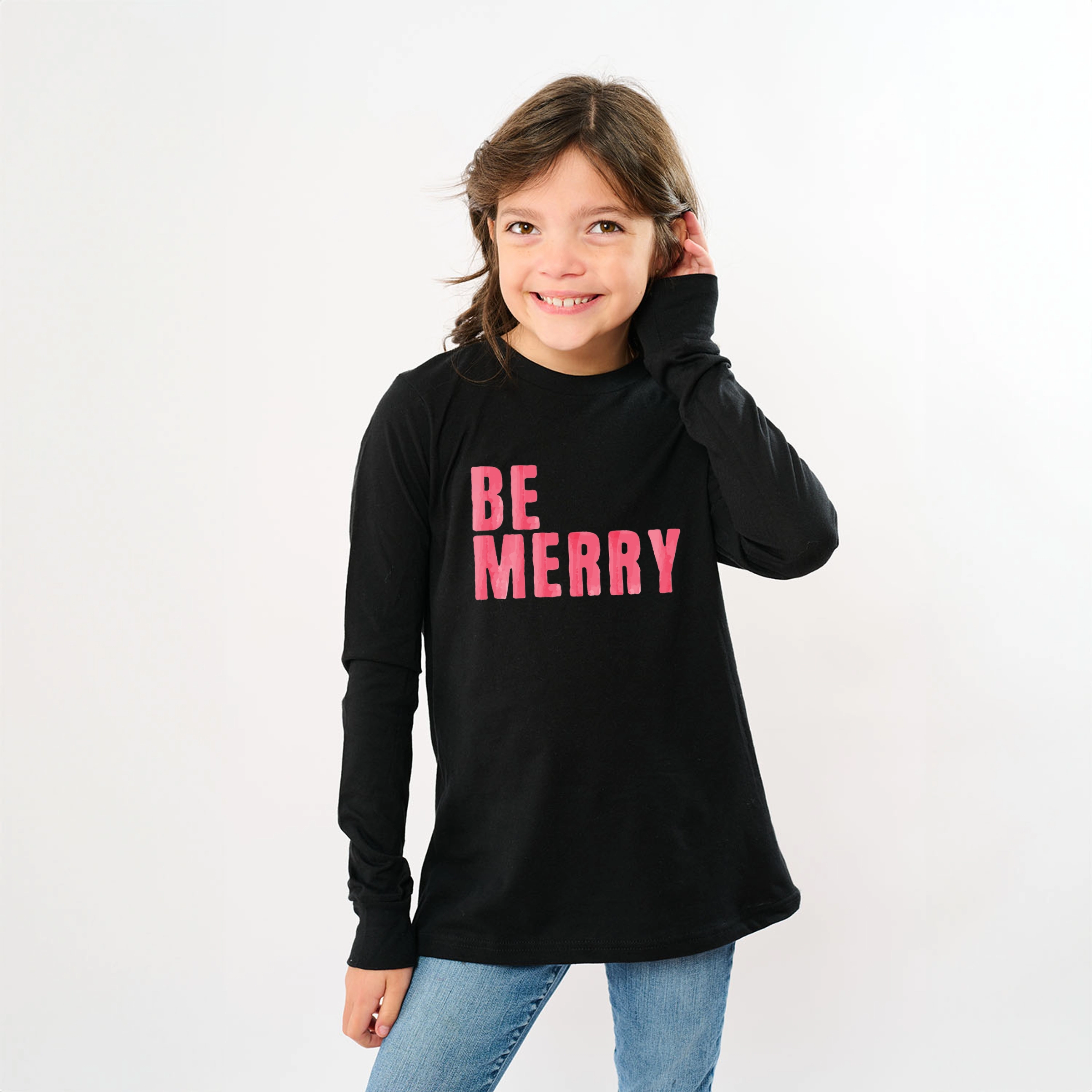 The Juniper Shop - Youth Long Sleeve Graphic T-Shirt Be Merry Watercolor