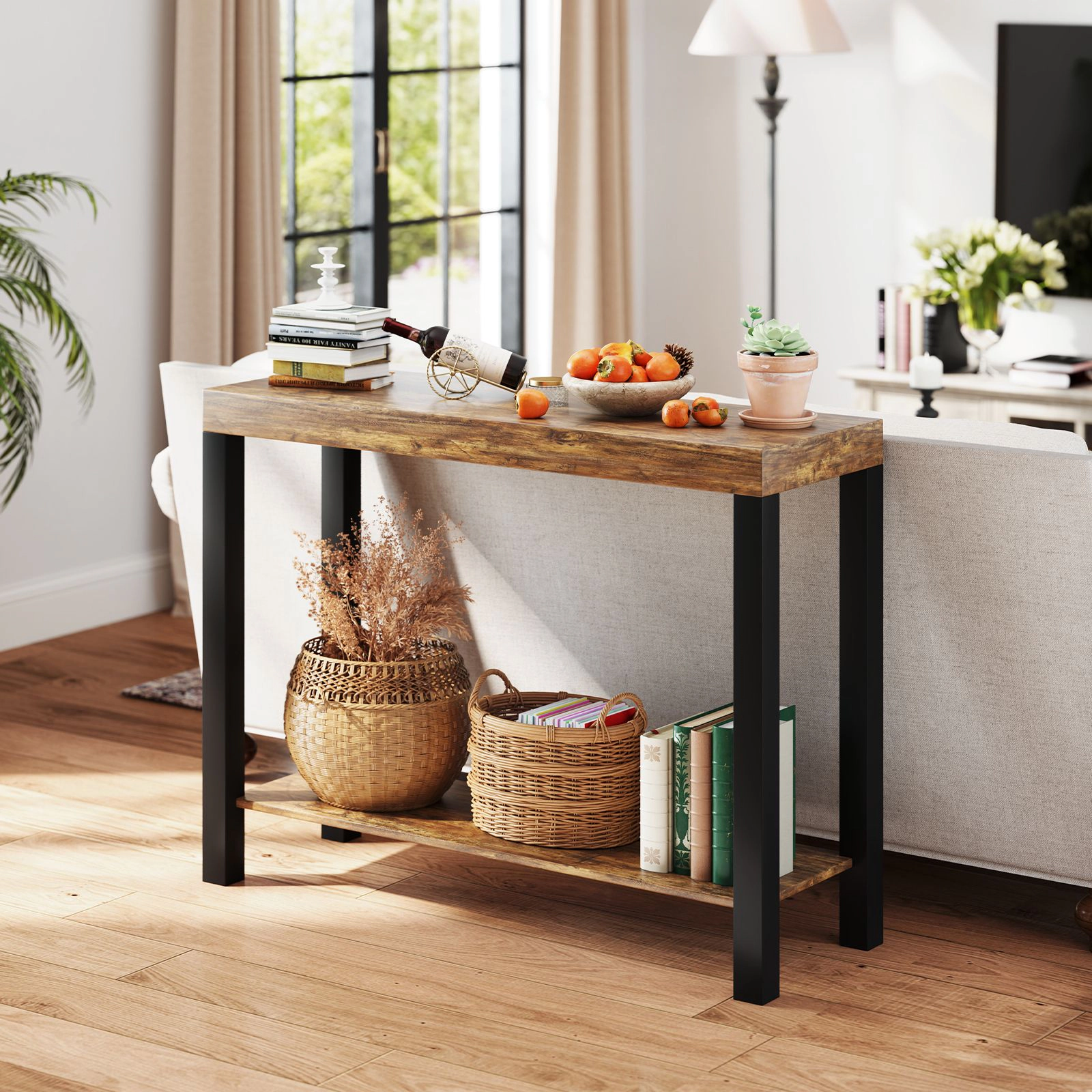 SlickBlue Rustic Bar Table with Storage Shelf and 48 Inch Long Wood Top