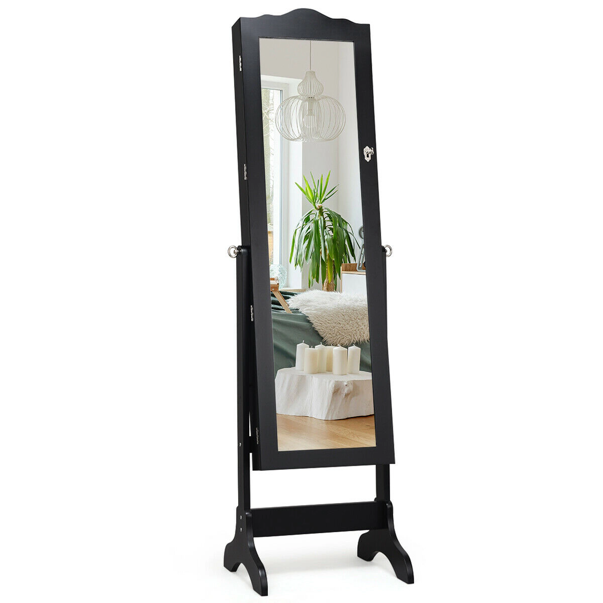 SUGIFT Full-Length Mirrored Lockable Jewelry Cabinet Armoire Organizer 43.5-in Glass Mirror & 18.5-in Wide MDF Frame