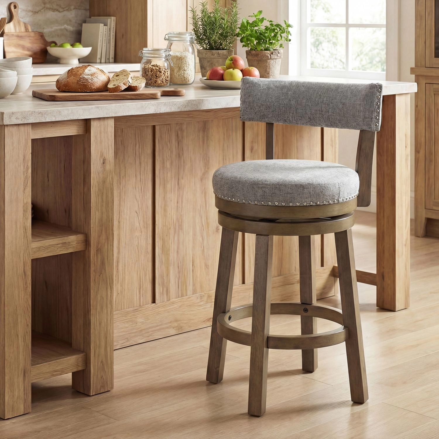 SlickBlue 27 in Swivel Counter Stools with Backrest, Gray Upholstered