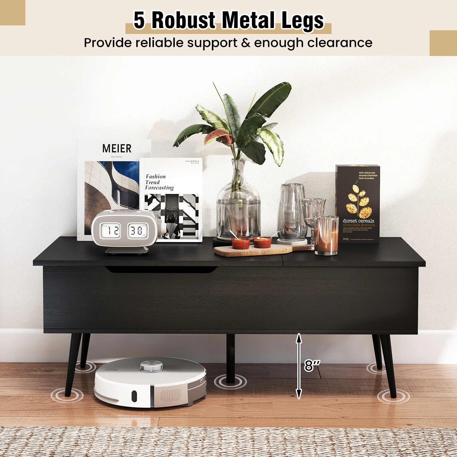 Glintex 47-Inch Dual Lift-Top Coffee Table with 2 Hidden Compartments