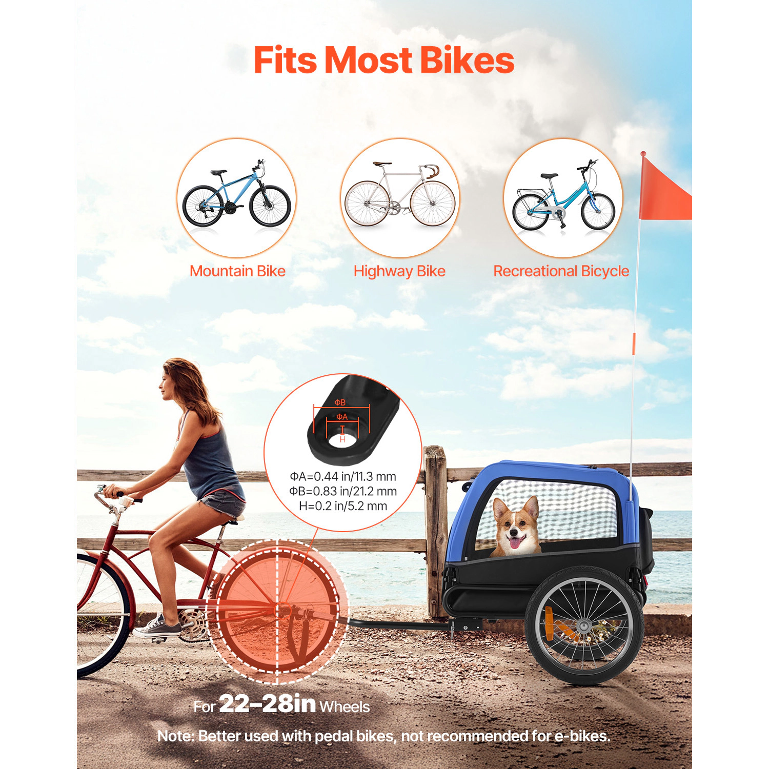 HONGGE Foldable Dog Bike Trailer for Small to Medium Dogs, Supports up to 66 lbs, Fits 22-28 in Bicycle Wheels