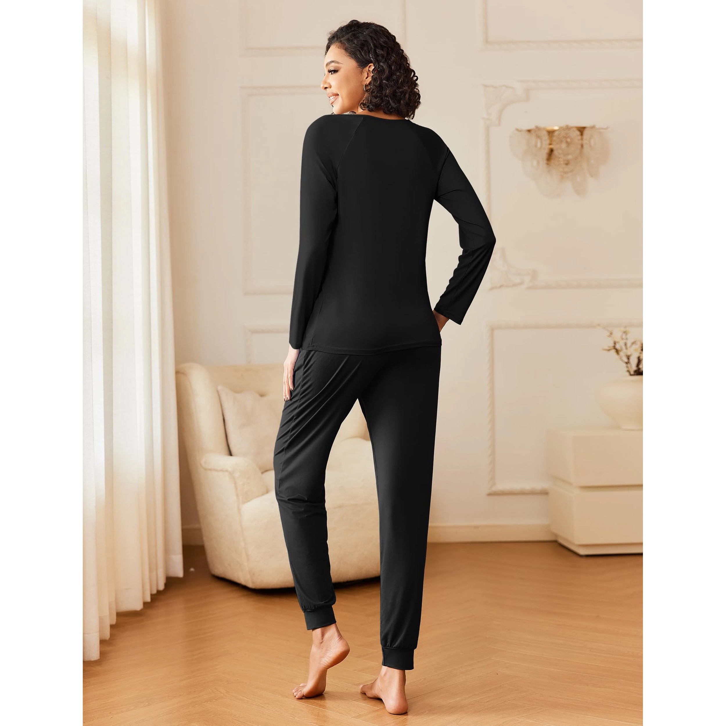 Ekouaer Women's Crew Neck Long Sleeve Pajamas Set with Jogger Pants