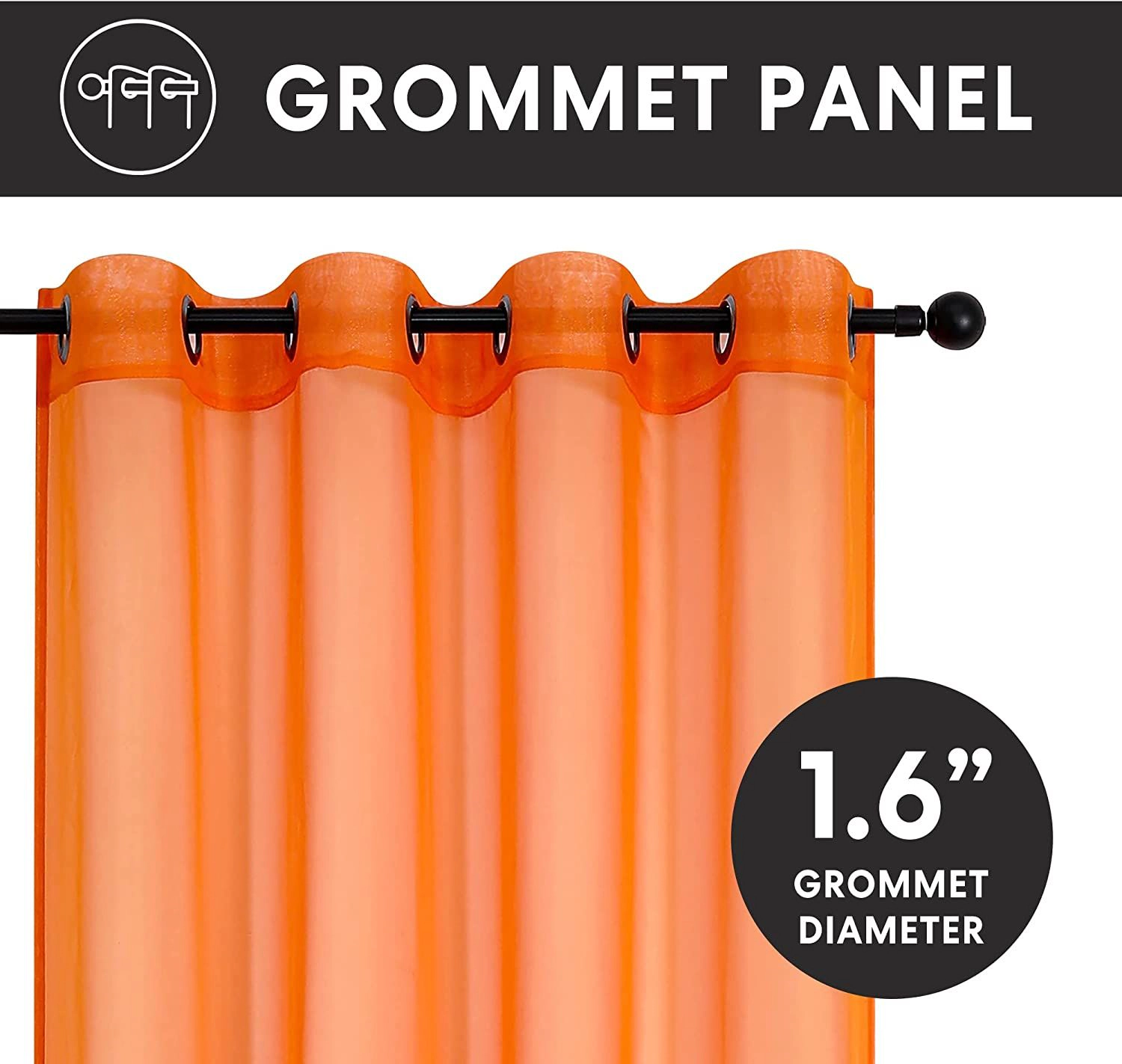 GoodGram® Basics Bright Orange 2 Piece Grommet Top Translucent Sheer Voile Window Curtain Panels - 63 in. Long