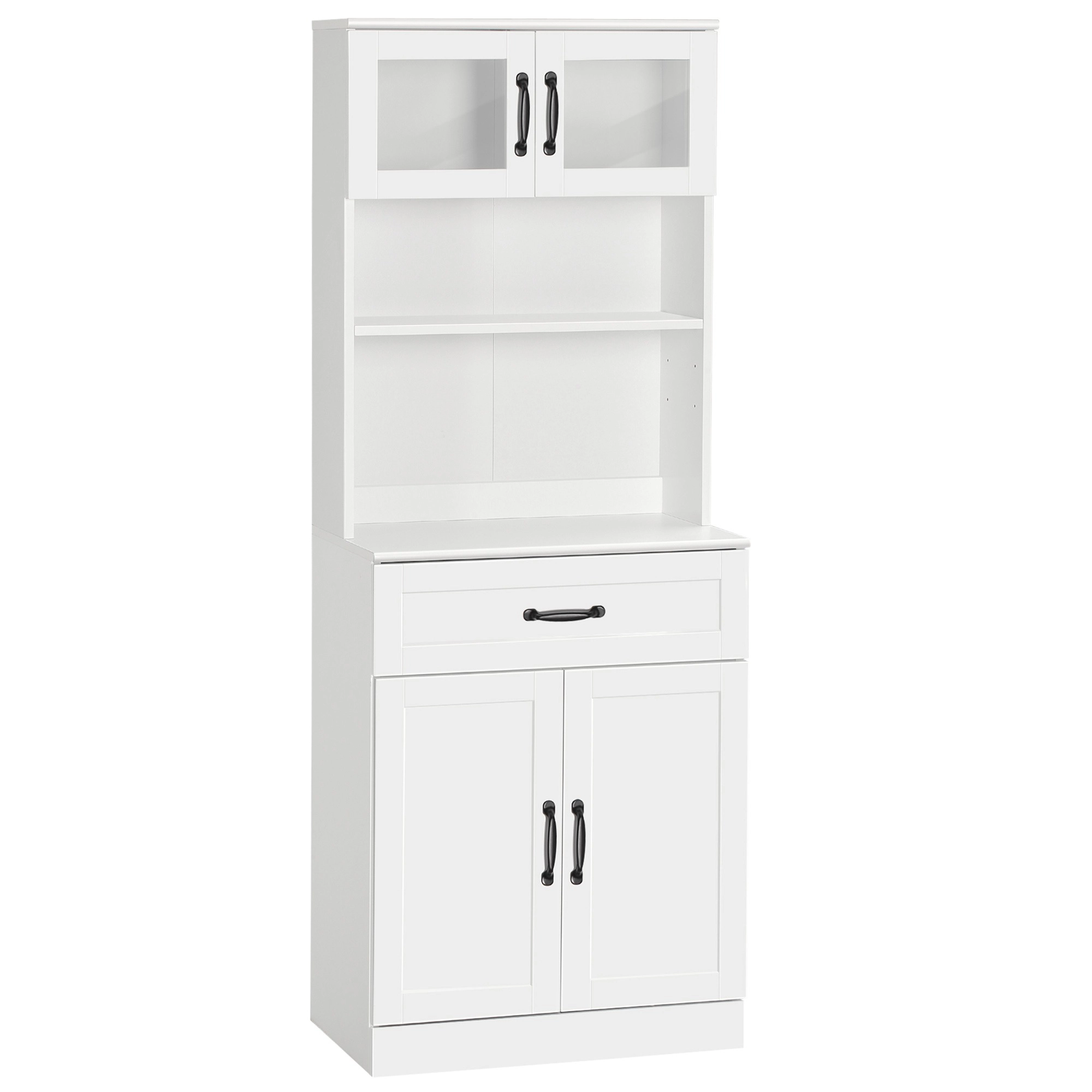 HONGGE 63.5-Inch Freestanding Kitchen Pantry, 4-Door Buffet Cabinet with Hutch and Coffee Bar Shelving, White
