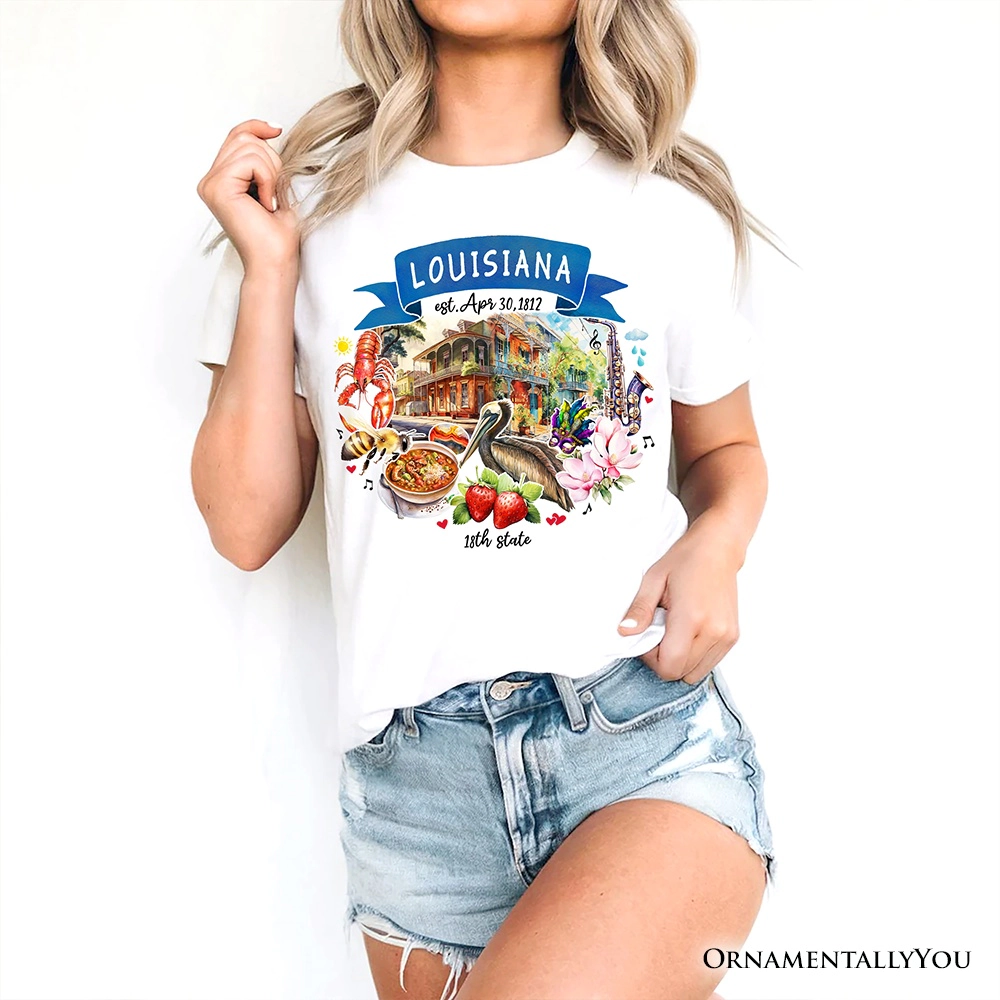 OrnamentallyYou Unisex Artistic Louisiana State Themes And Landmarks T-Shirt