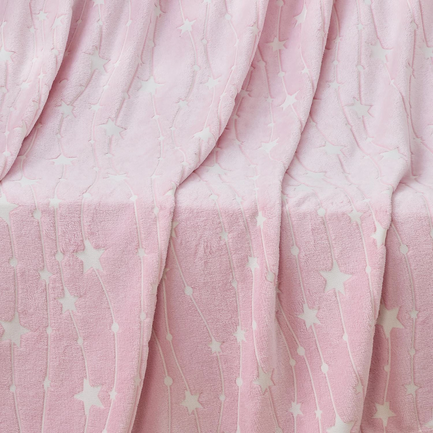 Plazatex Star Light Soft & Cozy Glow in the Dark Throw Blanket Ideal for Bedroom & Living Room Decor 50"x60" Pink