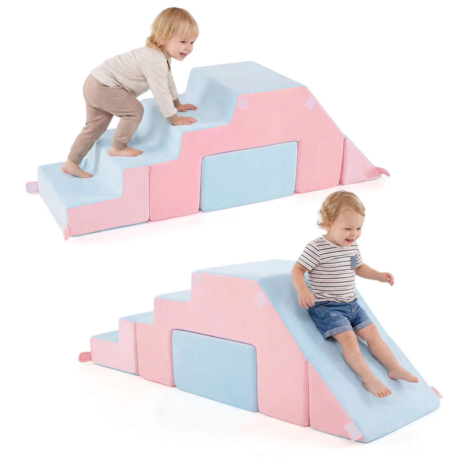LJG 4-in-1 Foam Climbing Blocks Toddler Indoor Climb with Slide