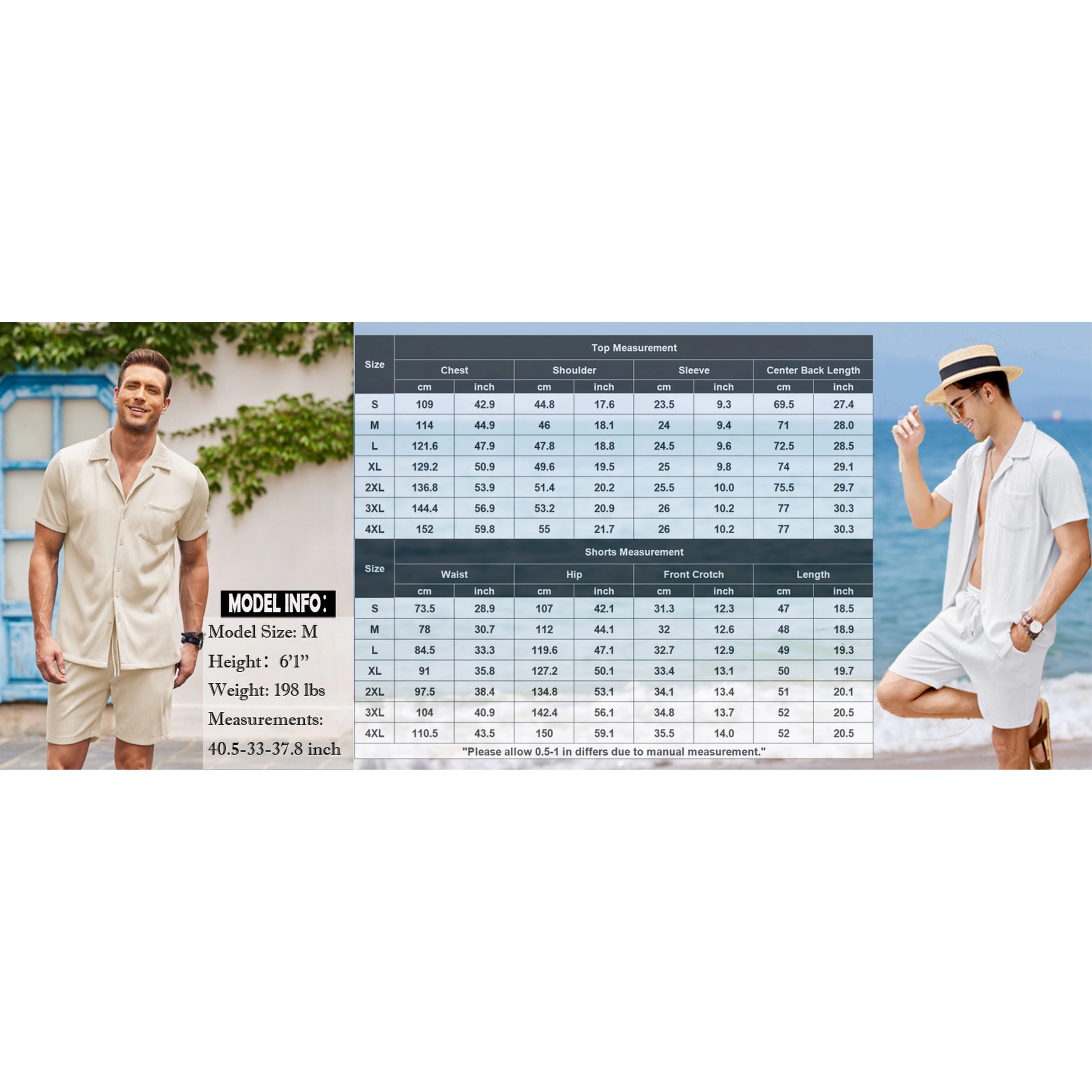 COOFANDY Men's Regular Fit Short Sleeve Button Down Shirt and Drawstring Shorts Two Piece Set