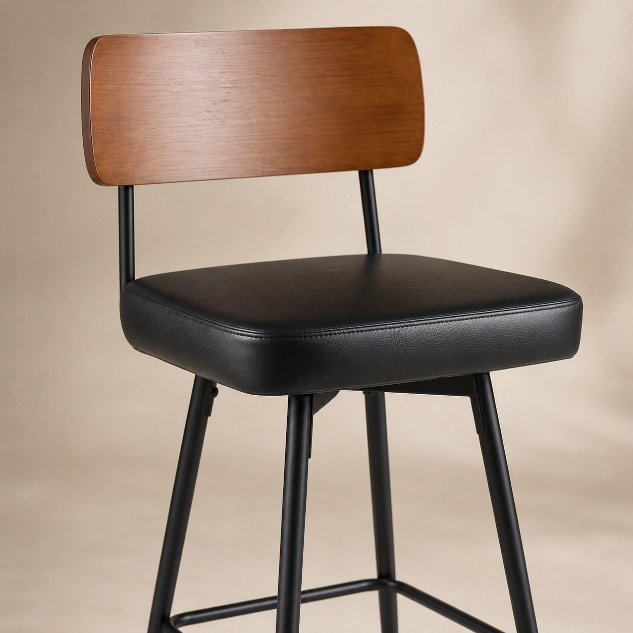 SUGIFT Wood Back and Metal Legs 330-lb Set of 4 Black 27 in Padded Counter Barstools